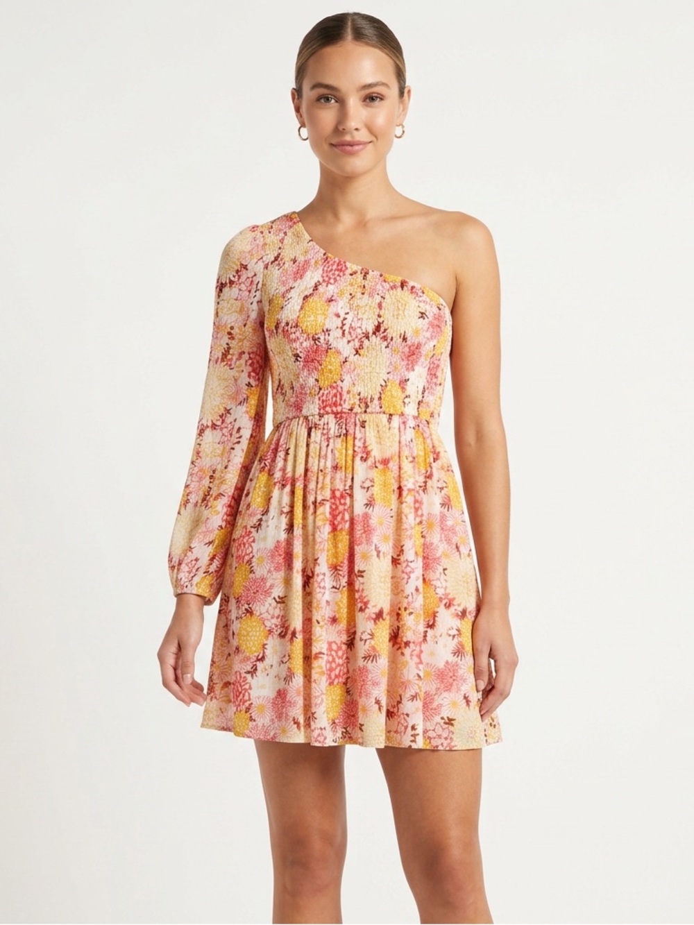 NWT | Band of the Free | One Shoulder Floral Mini Dress | Multi | Measurements